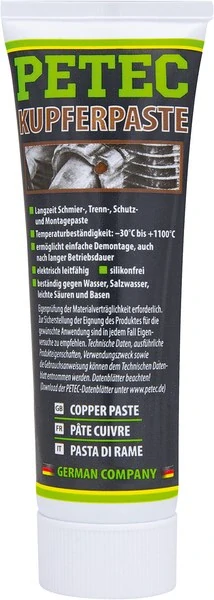 PETEC měděná pasta 50 ml – vysokoteplotní montážní a mazací pasta do 1100 °C