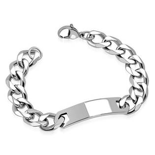 Ocelový náramek řetěz s destičkou šířka 13 mm