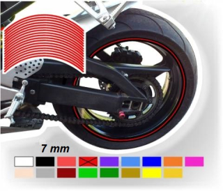 Proužky na ráfky motocyklu šířka 7 mm různé barvy a velikosti ráfku