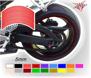 Tmavě červené proužky na ráfek motocyklu  šířka 5 mm