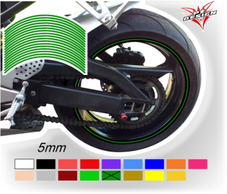 Tmavě zelené proužky na ráfek motocyklu  šířka 5 mm