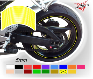 Světle žluté proužky na ráfek motocyklu  šířka 5 mm