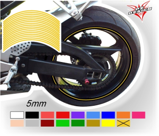 Tmavě žluté proužky na ráfek motocyklu  šířka 5 mm